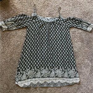 Green Paisley Cold-Shoulder Mini Dress